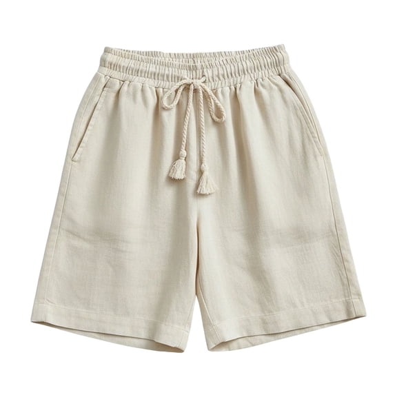 Oksale Womens Linen Shorts Elastic Drawstring Waisted Bermuda Shorts with Pockets Casual Comfortable Knee Length Cute Shorts Lightweight Cotton Shorts White S