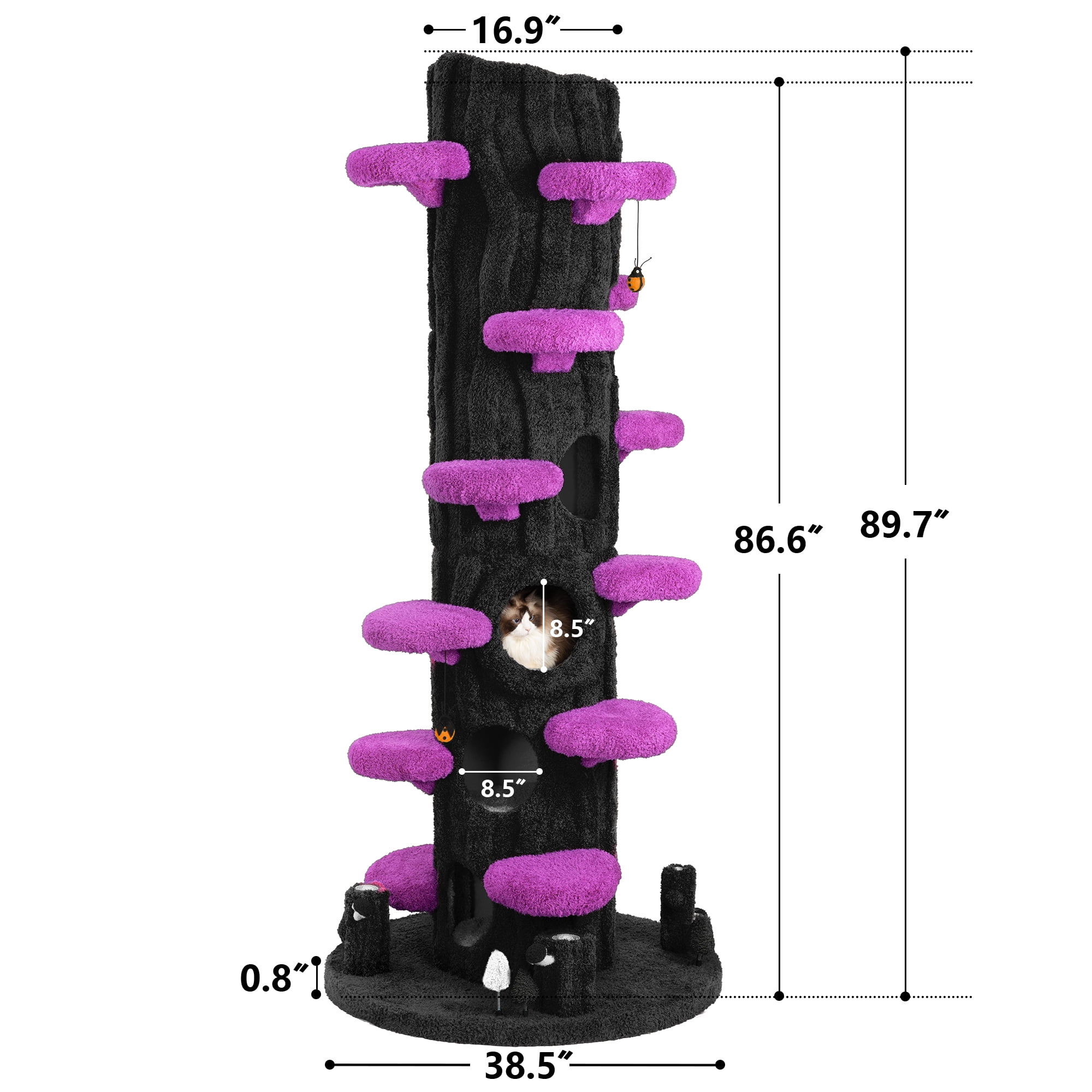 LHBCraft 88.6" Tall Cat Tree for Indoor Cats, Large Cat Tower with Luxury Cat Condo, Cat Tree Tower with Soft Cushion, Scratching Board, Plush Platform and Top Perch