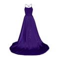 thumbnail image 5 of Women's Satin Halter Backless Maxi Dress - A-Line Cross Strap Side Slit with Pockets, Purple, L, 5 of 5