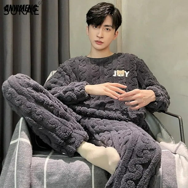 Conjunto de pijama de talla grande para hombre ropa de dormir de terciopelo grueso Coral de ocio deportiva termal gordito para nino invierno L 5XL Bodega Aurrera en linea