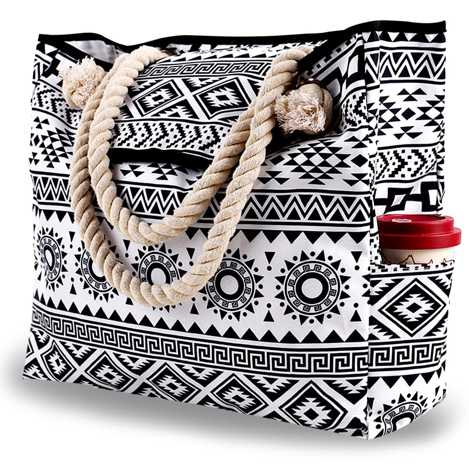 QsirBC Large Tote Bag For Women & Men - 40L Travel Beach Bag With Zipper Pocket, Snap Closure