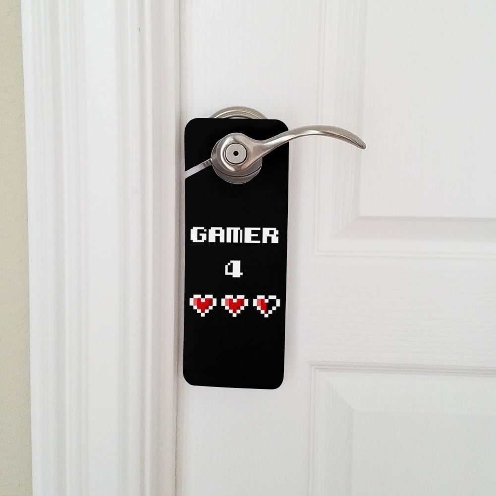 Gamer 4 Life for Pixel Hearts Geek Plastic Door Knob Hanger Sign 