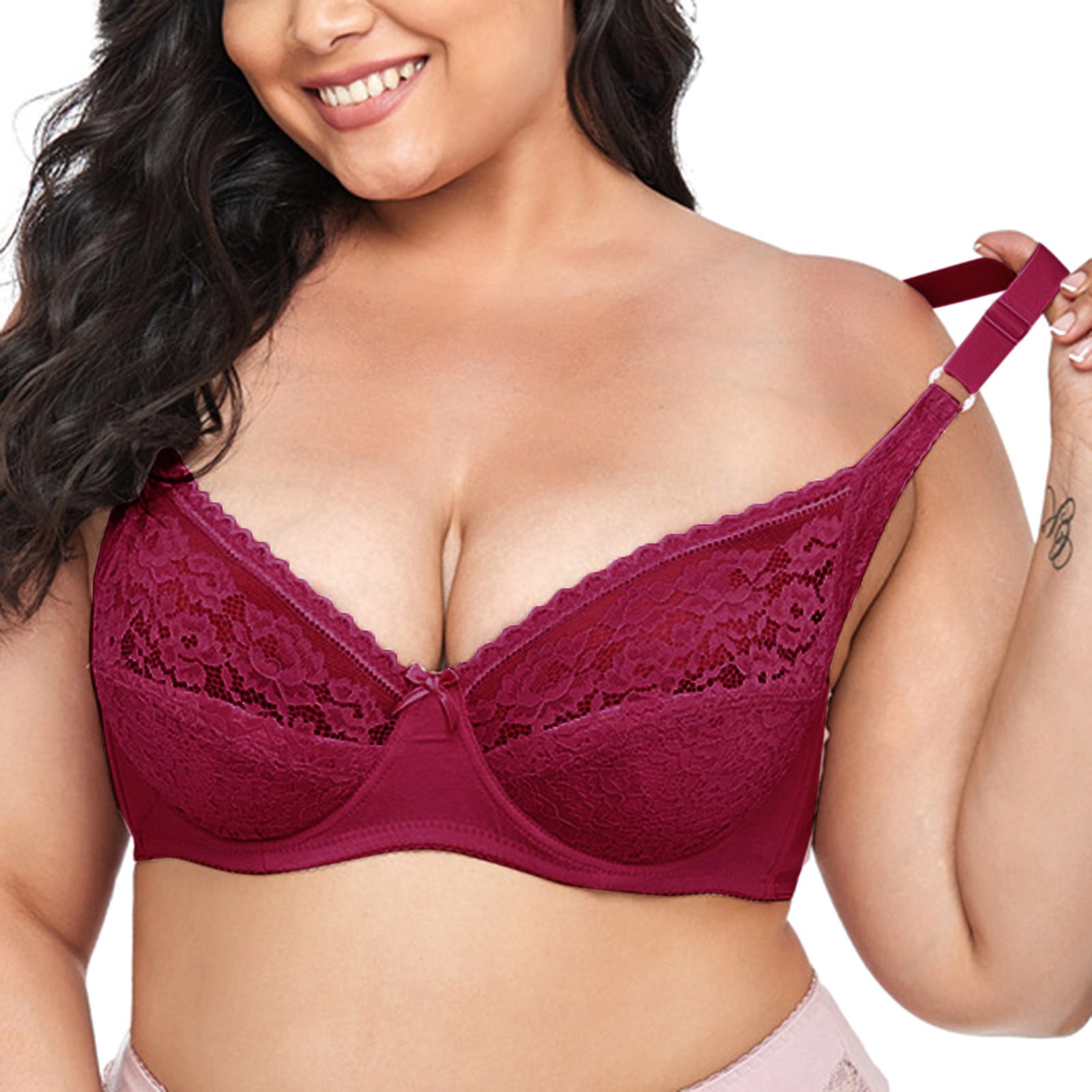 Vedolay Plus Size Lingerie Women's Plus Size Bras Full Coverage Lace  Underwire Unlined Bra,Rose Gold 40