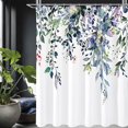 thumbnail image 1 of Cortina de ducha floral primaveral para baño, diseño de hojas de eucalipto verde acuarela con ganchos, tela de poliéster lavable y duradera, 182 x 182 cm, 1 of 6