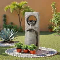 Tall Outdoor Fountain with LED Lights, 39.7'' H Water Fountain Modern, Outdoor Freestanding Fountains for Garden Yard Home Decor$$Garden & Patio