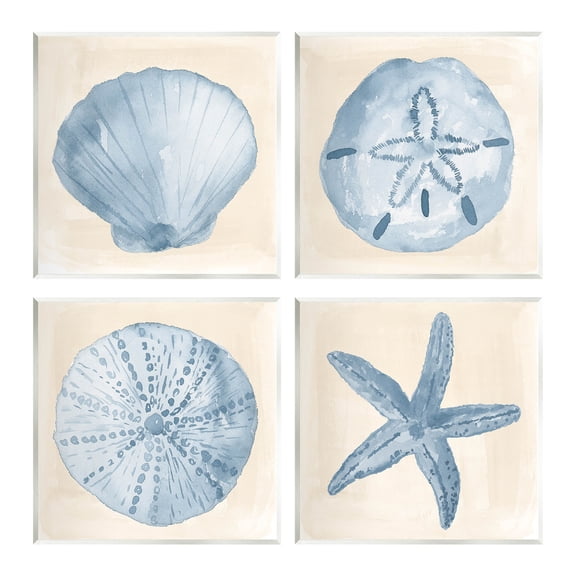 Blue Varied Seashell Marine Life Animals & Insects Graphic Art Unframed Art Print Wall Art, Set of 4