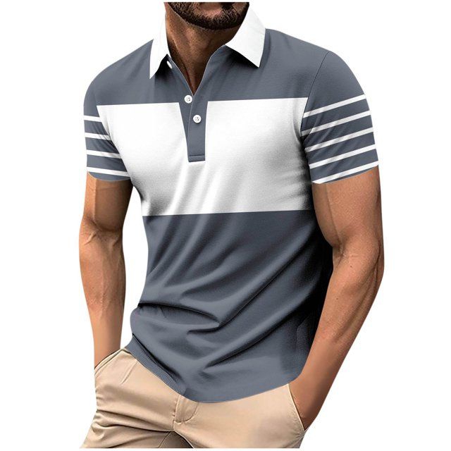 Weiqiqre Shirts for Men Short Sleeve Color Blocked Turndown Collar Button Basic Cotton Golf Shirts