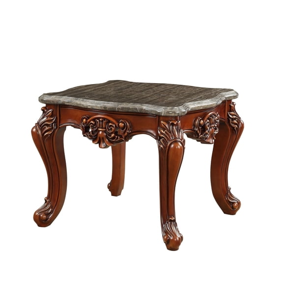 30 Inch Classic Square Marble Top End Table Cabriole Legs Gray Brown - Saltoro Sherpi