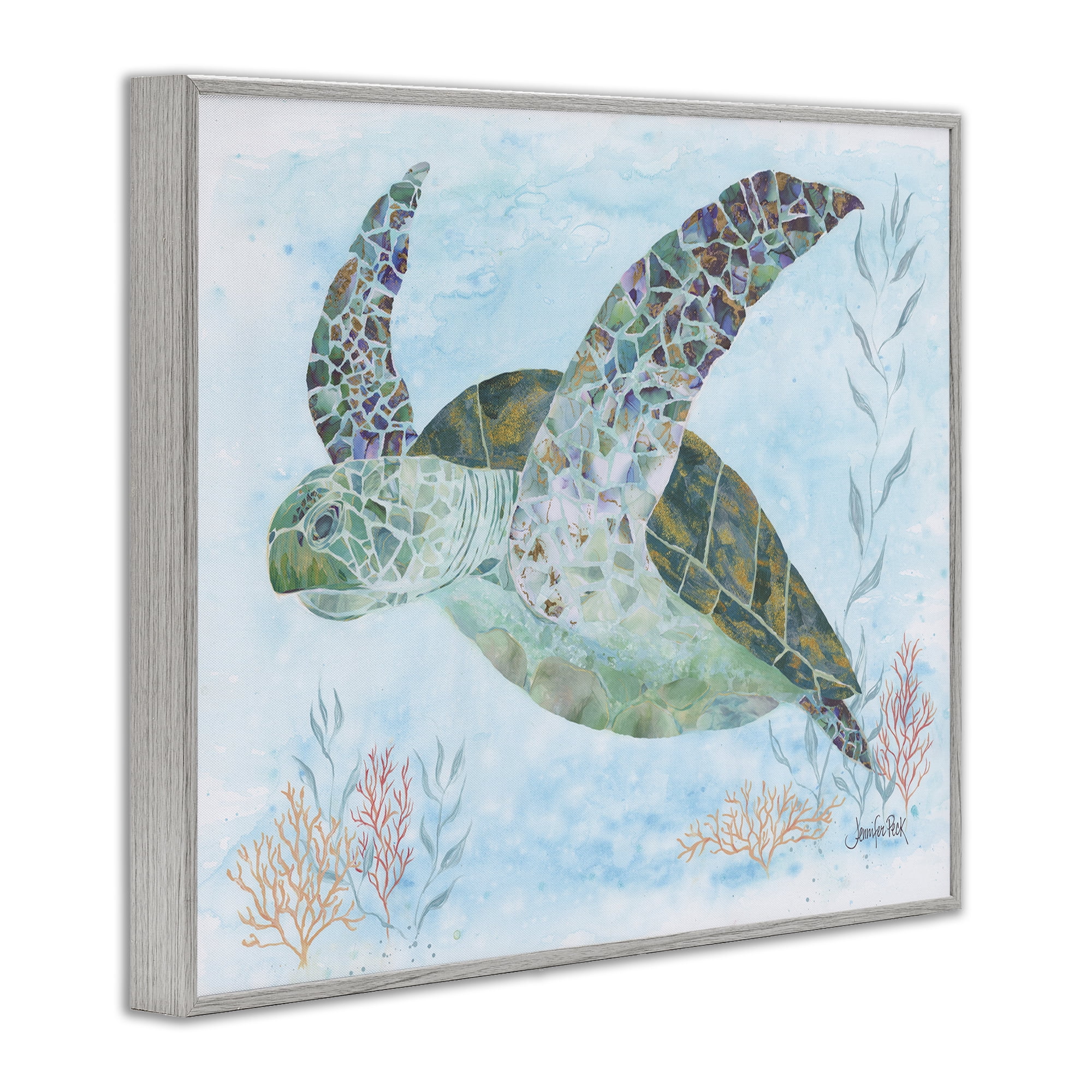Stupell Industries Mosaic Tortoise Underwater Animals & Insects Painting Gray Framed Art Print Wall Art, 20 x 16