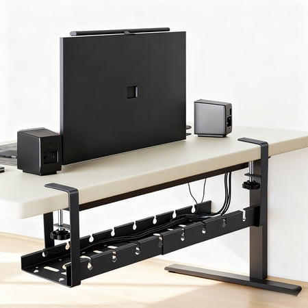 TPKJAM Under Desk Cable Management Tray - Adjustable, Heavy-Duty Metal Power Strip Holder, 100lb Capacity, Cable Organizer for Home/Office
