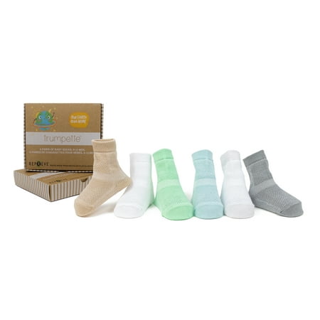 Trumpette Baby Boy, Baby Girl Recycled Morgan Mesh Top Baby Sock Gift Set, 6 Pack, Newborn-12 Months