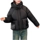 thumbnail image 2 of Parkas de manga larga para mujer, color liso, estilo corto, holgadas y gruesas, con capucha, bolsillo y cremallera, chaqueta de manga larga, parte superior de poliéster para mujer, 2 of 4