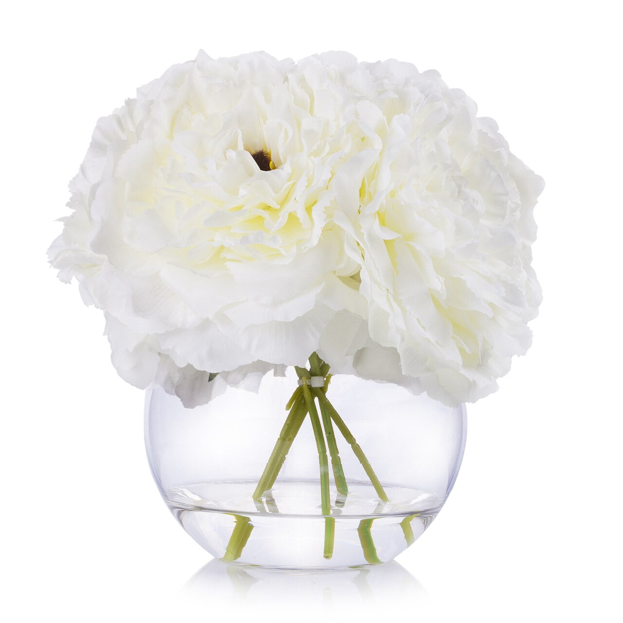 Cream Enova Home Cream Artificial Ranunculus Flower Arrangement in Clear Glass Vase with Faux Water