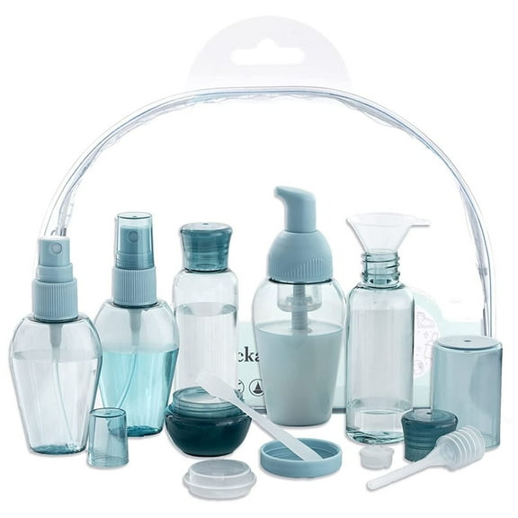 Kit de 10 botellas de viaje, a prueba de fugas, portátiles, vacías, para artículos de tocador, bolsa de accesorios de viaje, aprobado por la TSA
