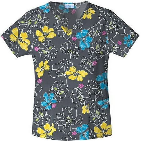 Cascading Floral V-Neck Scrub Top