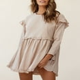 thumbnail image 2 of CNKOO Long Sleeve Solid Color Loose Ruffle Party Mini Dress for Women, 2 of 7