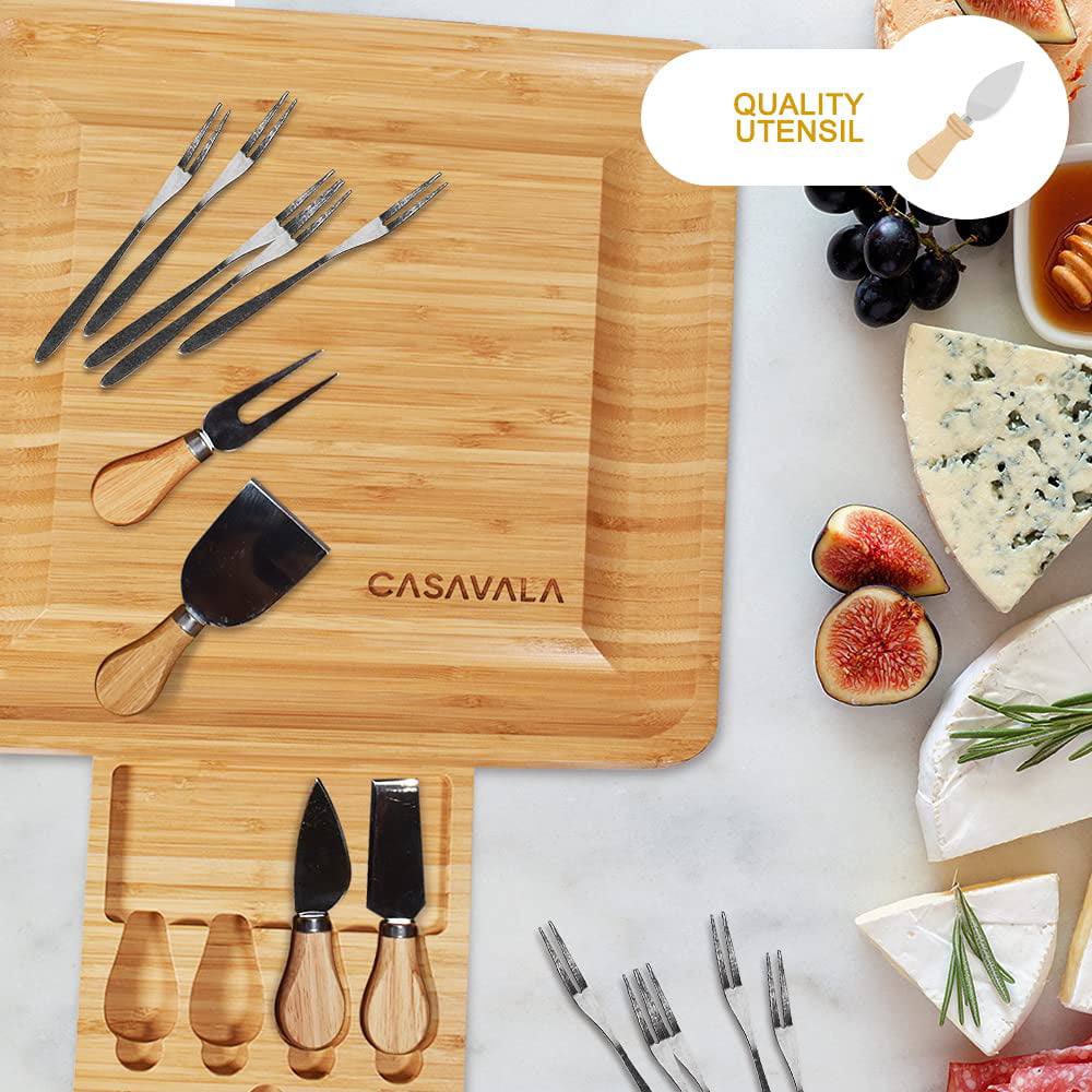Natural Bamboo Cheese Serving Board w/2 cups, 4 knives & 6 forks MEHF-MART  