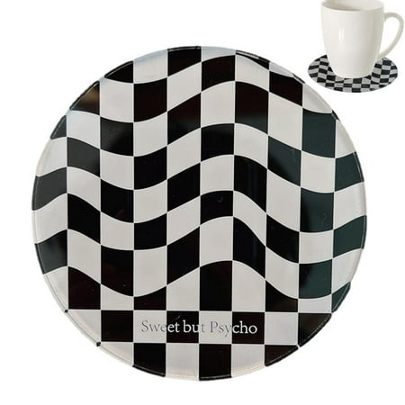 

AIXING Coaster Table Mat Round Checkerboard Abstract Cup Mat Exquisite Decoration For Kitchen Living Room Office Bar And Cafe pleasure