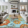 thumbnail image 3 of Rectangle Rug 5x8ft Area Rug,Abstract Boho Red Yellow Flower on Blue Area Rugs for Living Room Bedroom,Watercolor Floral Floor Mat Non-Slip Non-Shedding Carpet Indoor Accent Rugs, 3 of 9