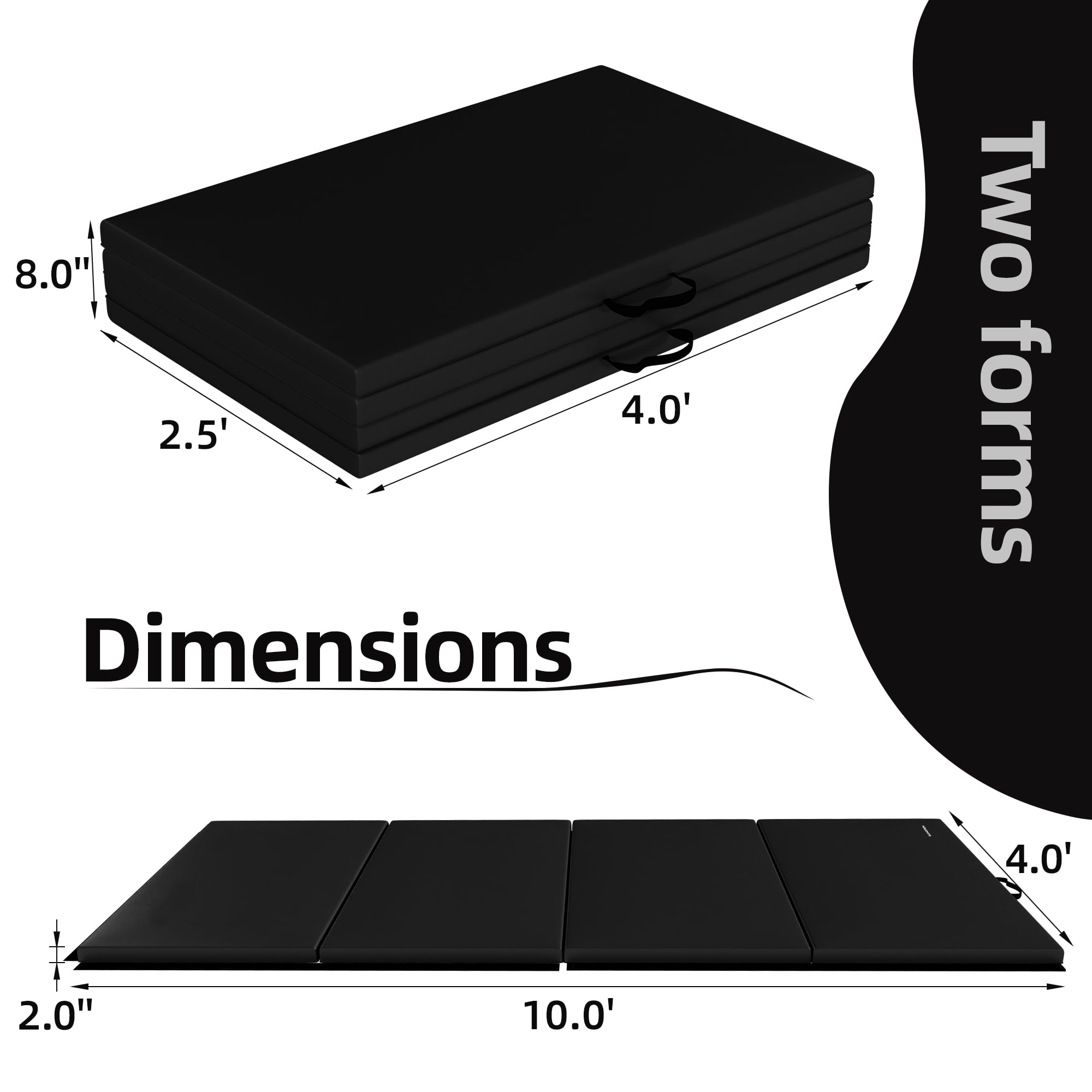 Signature Fitness Gymnastics, Tumbling, Yoga, Stretching, Cheerleading, Home Gym, Folding Mat (4‑Panel), 4 ft × 10 ft × 2 in, PVC Leather, EPE Foam
