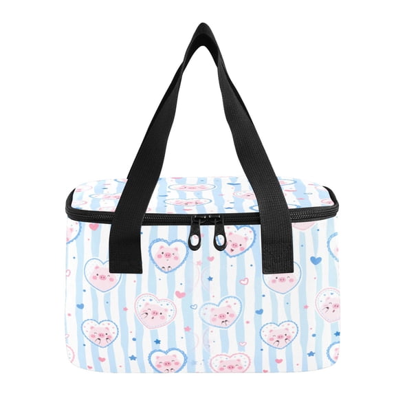 6L Insulated Lunch Bag Square Handheld Cooler Tote Cute Pig Heart Pattern Reusable Thermal Bag with Polyester & Aluminum Lining for Work Picnic Travel