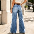 thumbnail image 5 of Vivianyo HD Women's Mid Rise Wide Leg Jeans with Patch Pocket, Pants For Women with Full‑Length Frayed‑Hem, Sizes XXS-2XL, 5 of 6