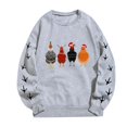 thumbnail image 4 of WEAIXIMIUNG Chandail en Molleton Court Grande Taille Noël Oversize Femmes Manches Longues Col Rond Chandails en Molleton Imprimé Poulet Léger Ample Haut, 4 of 5