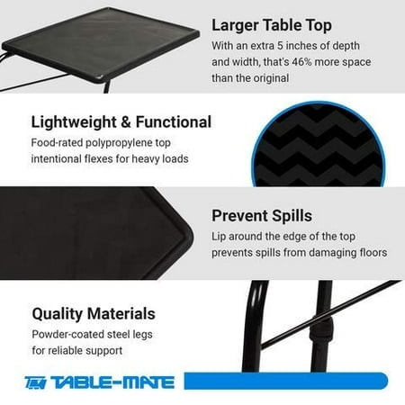 Table-Mate XL TV Tray - Portable, Foldable Table Trays for Eating, Desk Space and Couch - Black