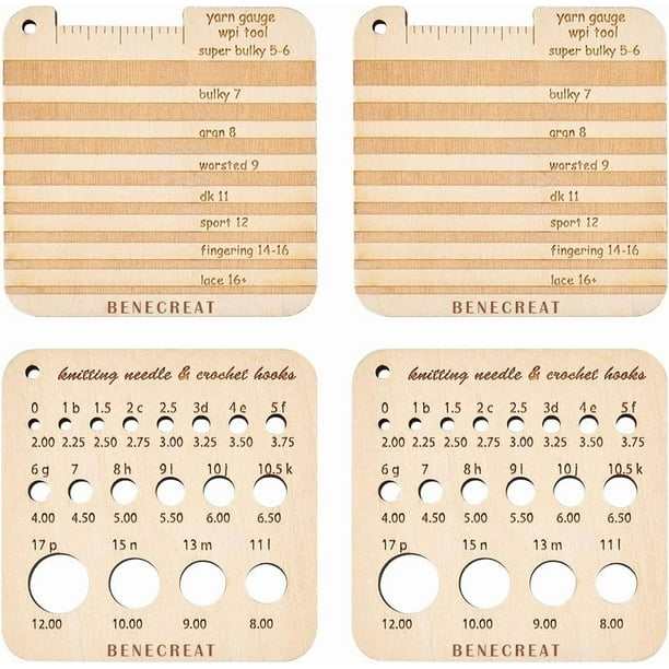 Juego de 4 reglas de madera para medir el grosor de las agujas de tejer, 2 estilos de herramientas cuadradas para tejer, ganchillo y medidor de agujas de tejer, 6,35 x 6,35 x 0,5 cm