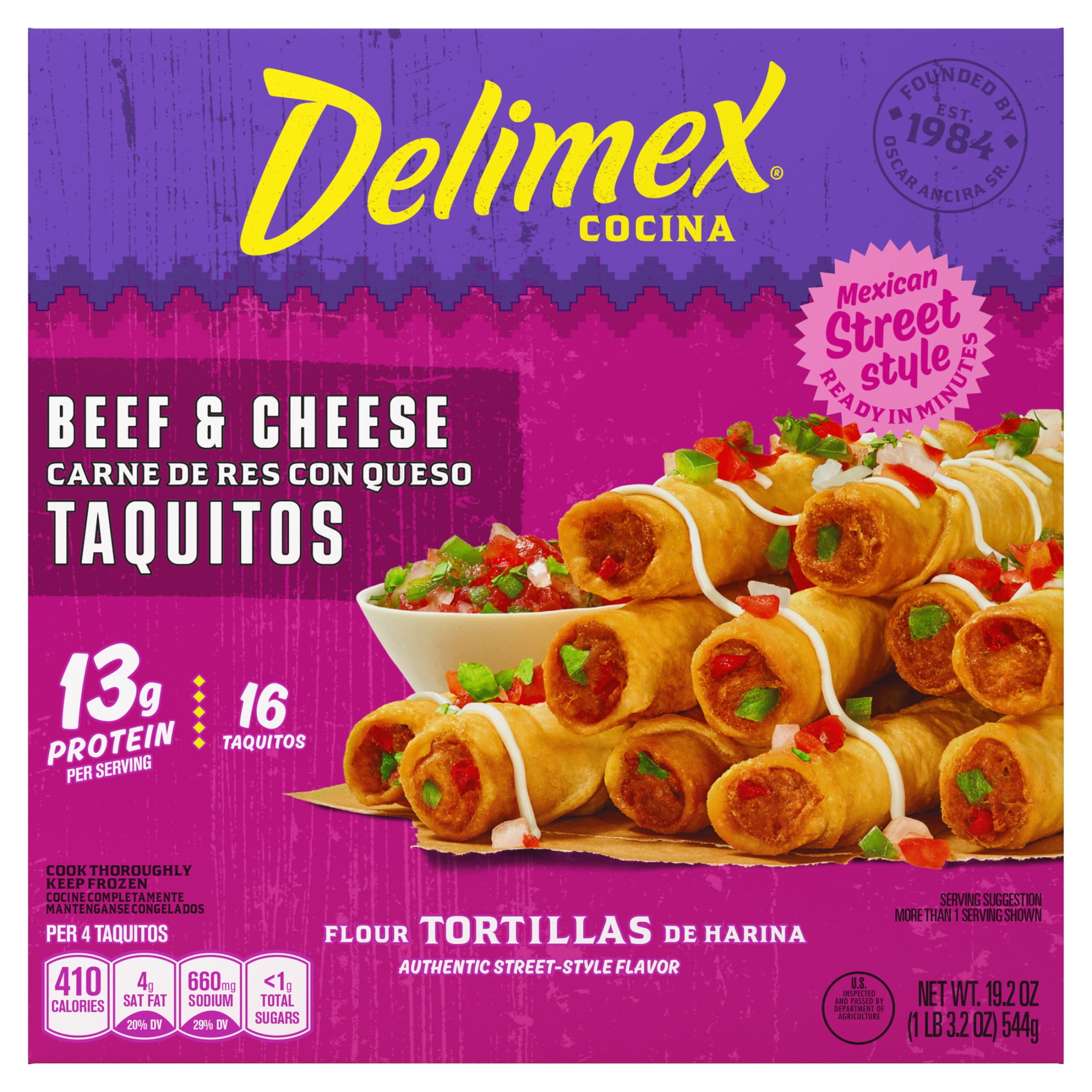 Delimex Beef & Cheese Taquitos Frozen Snacks, 16 Count Box
