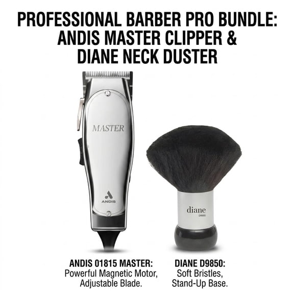 Andis #01815 Professional Master Adjustable Blade Hair Clipper With Diane Neck Duster D9850