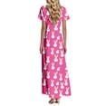 thumbnail image 4 of LWavelet Women's V-Neck Ruffle Sleeve Bunny & Easter Egg Print Maxi Dress for Easter & Casual Outfits Hot Pink L, 4 of 4