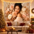 thumbnail image 3 of Black Woman Among Peach and Terracotta Flowers, Peaceful Maximalist for Flower Lovers, Floral Portrait Decor, Housewarming Gift, Tapestry Wall Hanging for Bedroom and Studio, 3 of 7