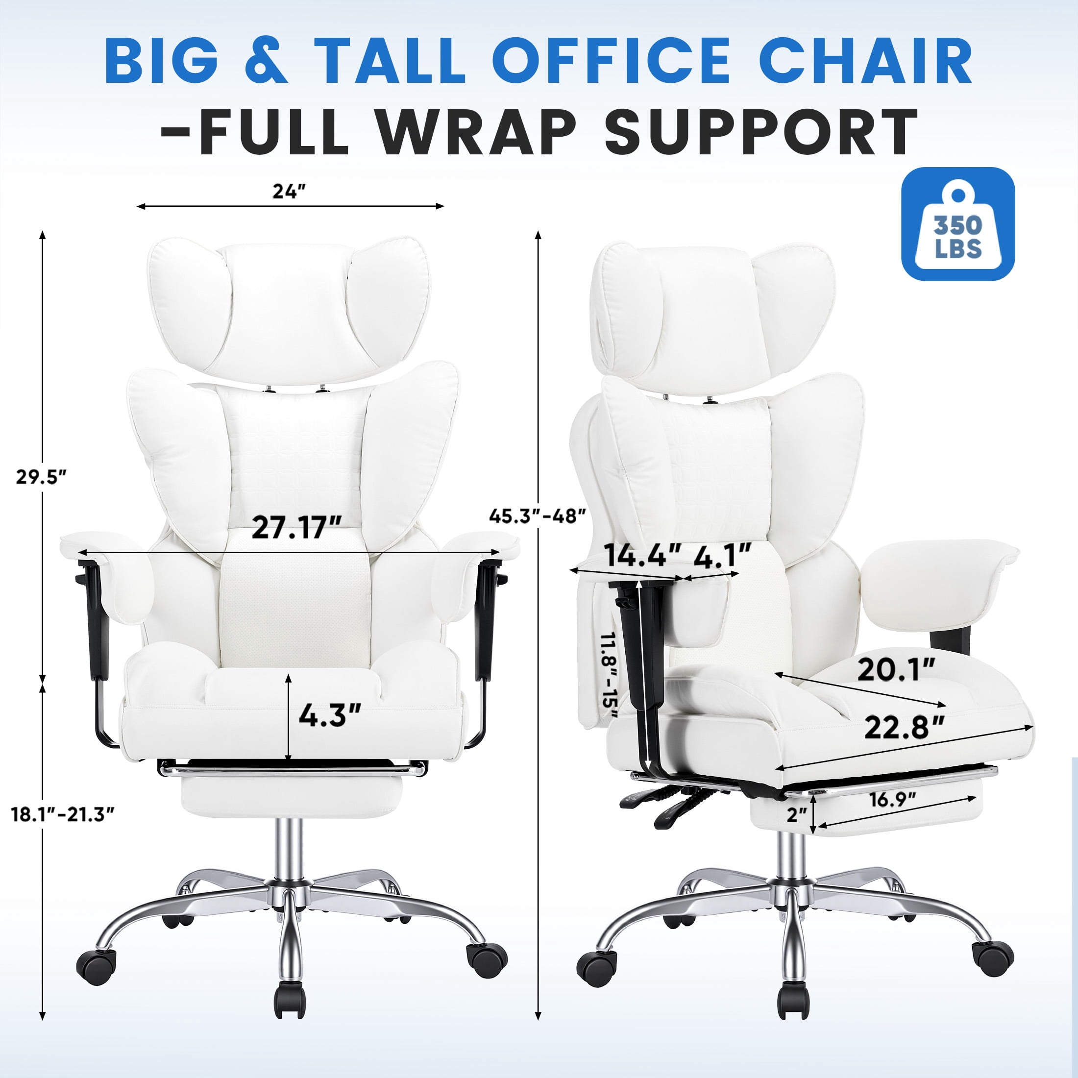 EDX Big and Tall Home Office Chair with Adjustable Armrests and Footrest,PU Leather Excutive Computer Chair with Wide Seat,Desk Chair with Ergonomic Lumbar Support,Beige