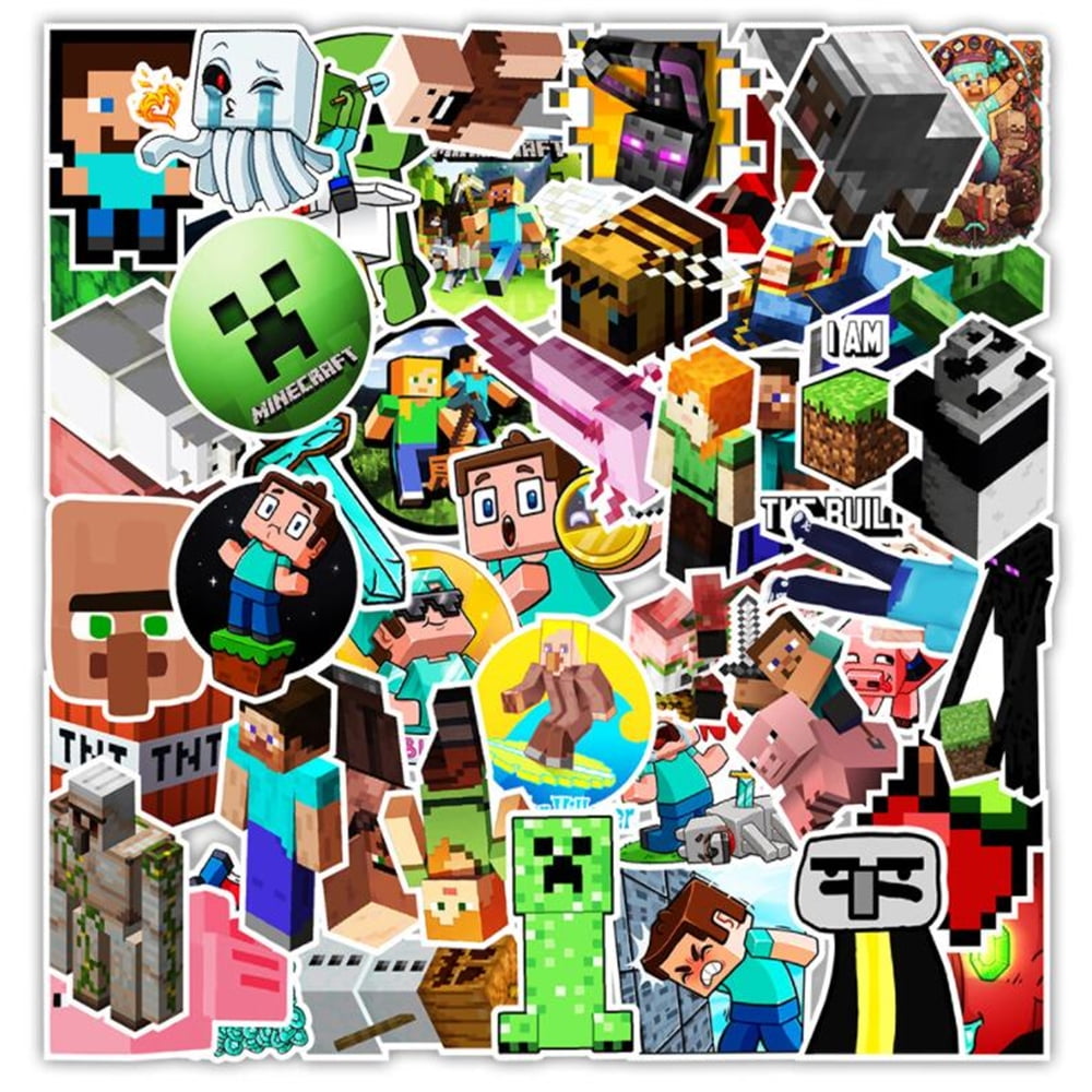 dicasser 50pcs minecraft cartoon sticker luggage laptop skateboard water cup hand painted ben luggage refrigerator notebook cute guitar children gift walmart com