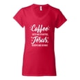 thumbnail image 2 of Wild Bobby Coffee Gets Me Started Jesus Keeps Me Going Inspirational/Christian Women Standard V-Neck Tee, Red, XX-Large, 2 of 5