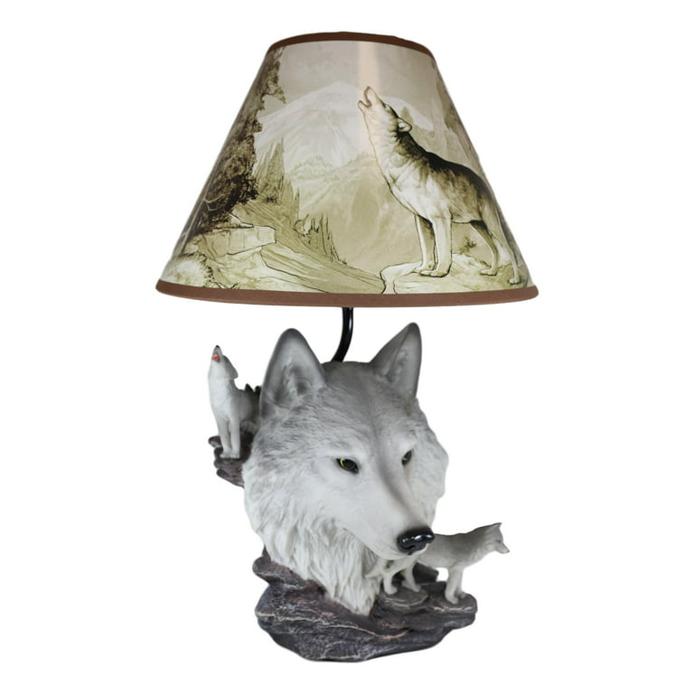 Gray Wolf Table Lamp Decor Full Moon Howling Timber Wolf Pack -