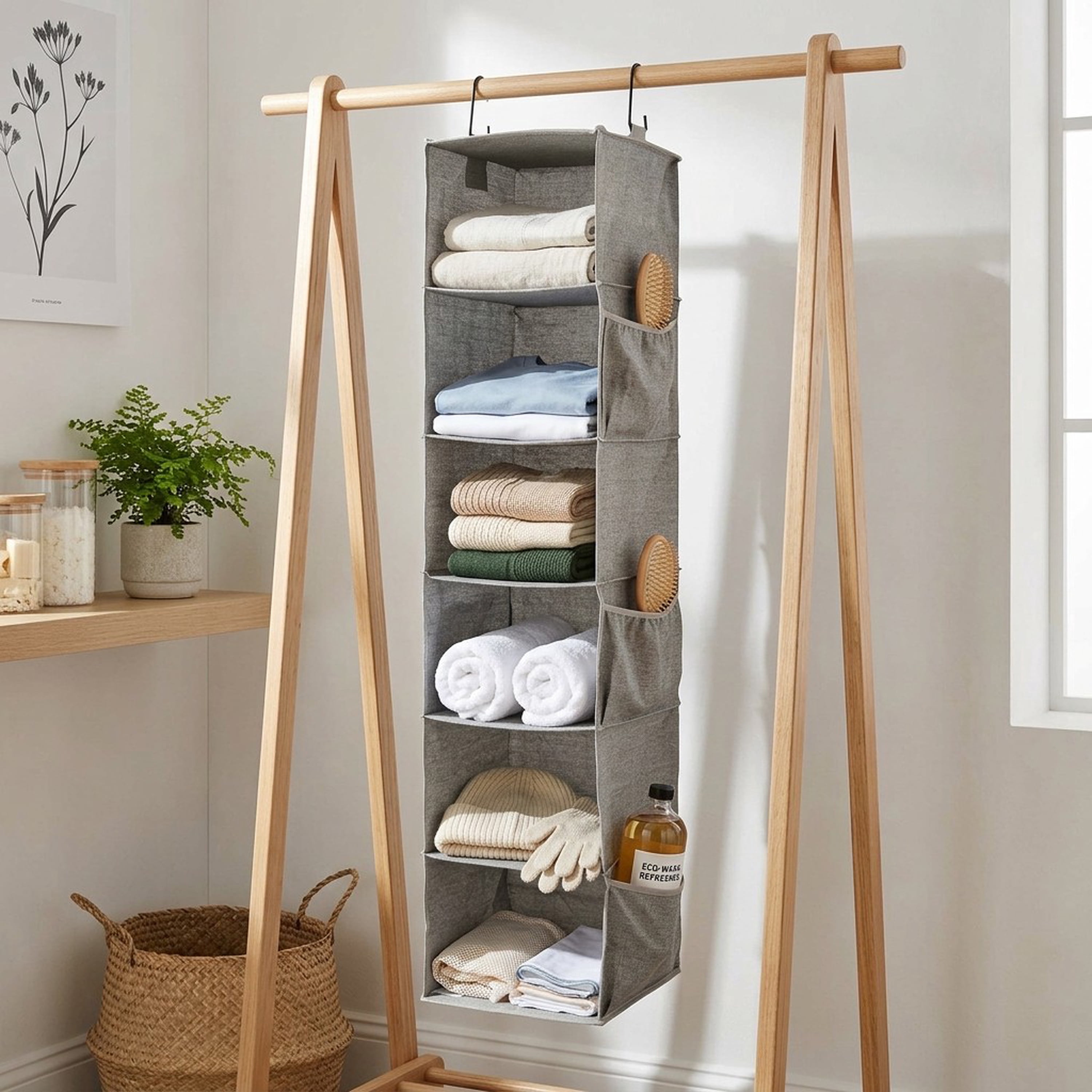(4 pack) Better Homes & Gardens 6-Shelf Hanging Closet Organizer with Side Pockets in Gray