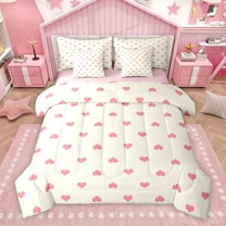 Homewish Kawaii Love Heart Bedding Comforter Set 7pcs for Girl, Girly Pink Cartoon King Bedding Sets, Cute Princess Style Reversible Bed Sheets, Lightweight Room Decor