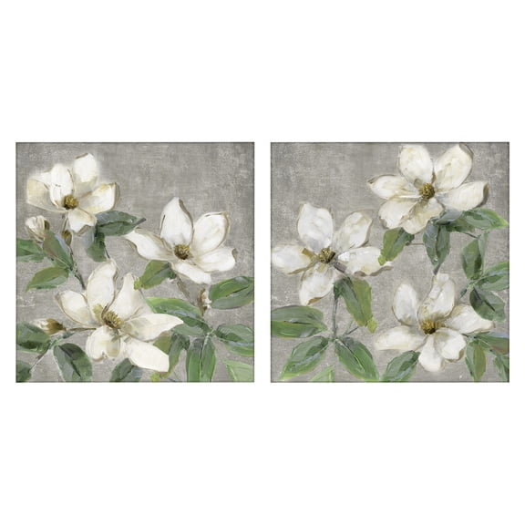 Stupell Industries Shabby Chic Blooming Ivory Magnolias 2pc Canvas Art Set, 17 x 17 each, by Sally Swatland