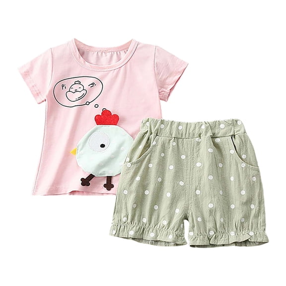 TOWED22 Toddler Girl Summer Clothes Letter Print Short Sleeve Round Neck T-Shirt with Contrast Color Shorts Outfit(Light Pink,3-4 Y)