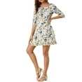 thumbnail image 4 of MODA NOVA Junior's Floral Tie Square Neck 3/4 Sleeve Layered Mini Dress, 4 of 5