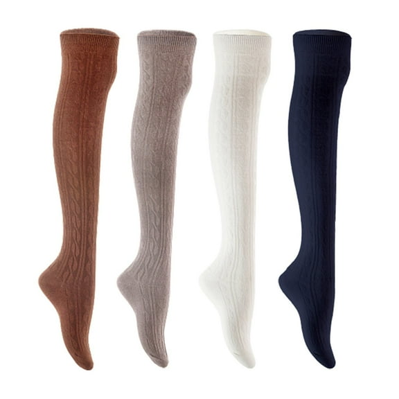 Lian LifeStyle Women's 4 Pair Adorable Comfortable Soft Thigh High Over Knee High Cotton Socks Size 6-9 L1024 Random Color