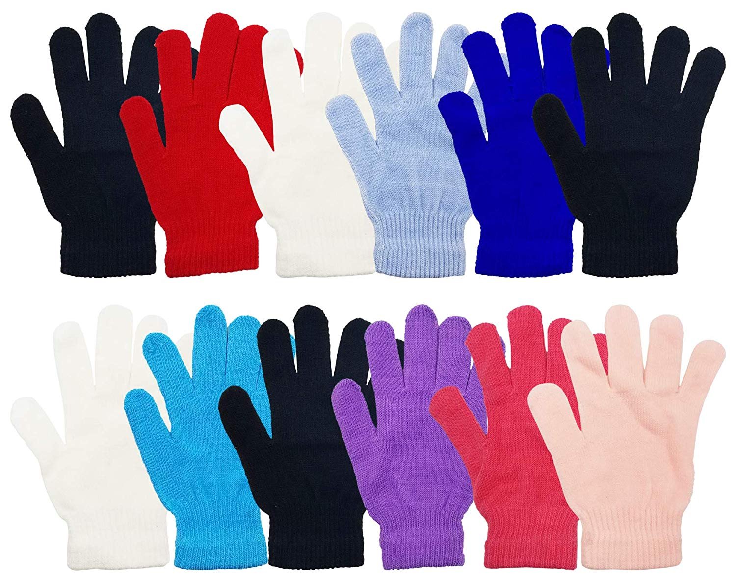 Kids Warm Magic Gloves,14 Pairs Boys Girls Winter Stretchy Knit Gloves 