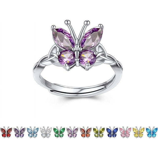 Guangzhoushicwz Collar y anillo con pendientes y mariposas con piedra natal de plata de Bestyle para mujer