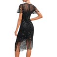 thumbnail image 3 of Juosiy Womens Vintage Mardi Gras Themed Masquerade Sequined Dress Short Sleeve See-Through Round Neck Skirts, 3 of 3