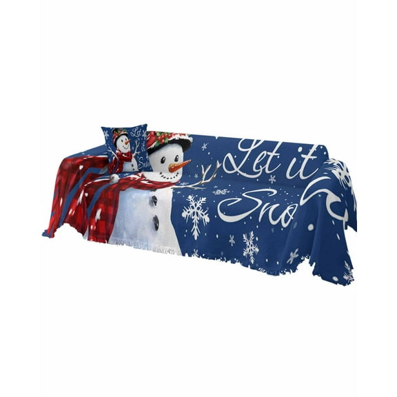 Blue Christmas Sofa Covers for 3 Cushion, Washable Couch Cover for Sectional Sofa Slipcovers with Tassel, Xmas Snowman Red Birds Snowflake Loveseat Covers Futon Cover Blanket 71''x118''