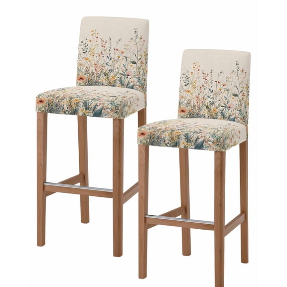 Vintage Botanical Bar Stool Covers Set of 2, Spring Floral Summer Botanical Rustic Stretch Washable Bar Chair Covers with Backs, Removable Pub Counter Height Chair Cover for Kitchen Dining Room Cafe