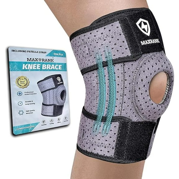 Knee Brace with Side Stabilizers - Adjustable Knee Support with Patella Gel Pad, Knee Wraps for MCL Osteoarthritis Meniscus Tear, Arthritis, ACL, Pain Relief, Working, Men & Women (15-19.5'')