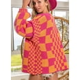 thumbnail image 2 of CURBODO Women's Vintage Checkered Cardigan Sweater Soft Chunky Knit Open Front Outerwear, 2 of 6
